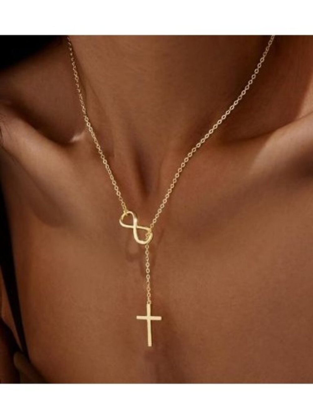 Christian Cross & Infinity Symbol Lariat Necklace Interlocking One Dozen Yellow